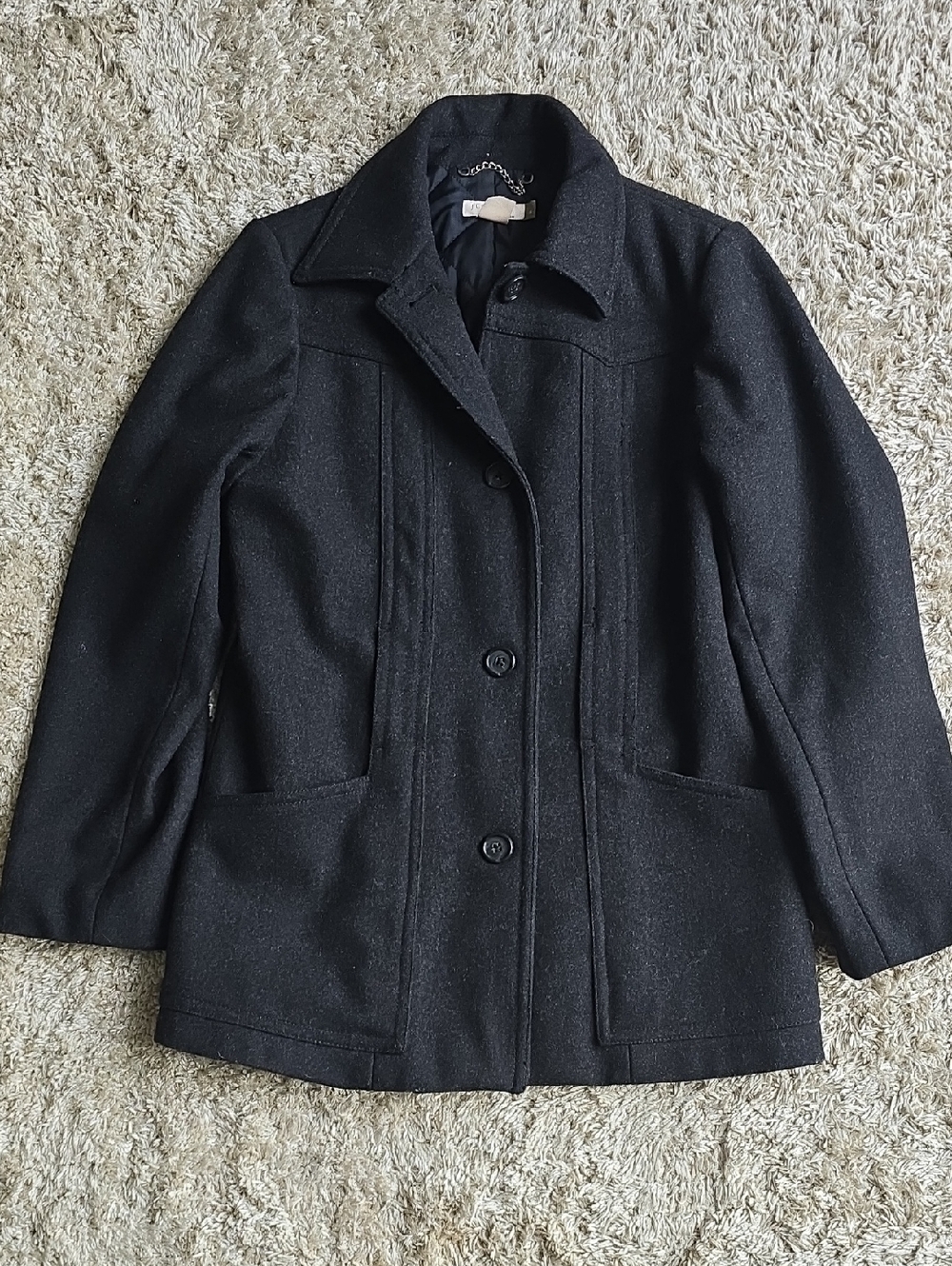 J. Crew Black Wool Pea Coat with Notched Collar